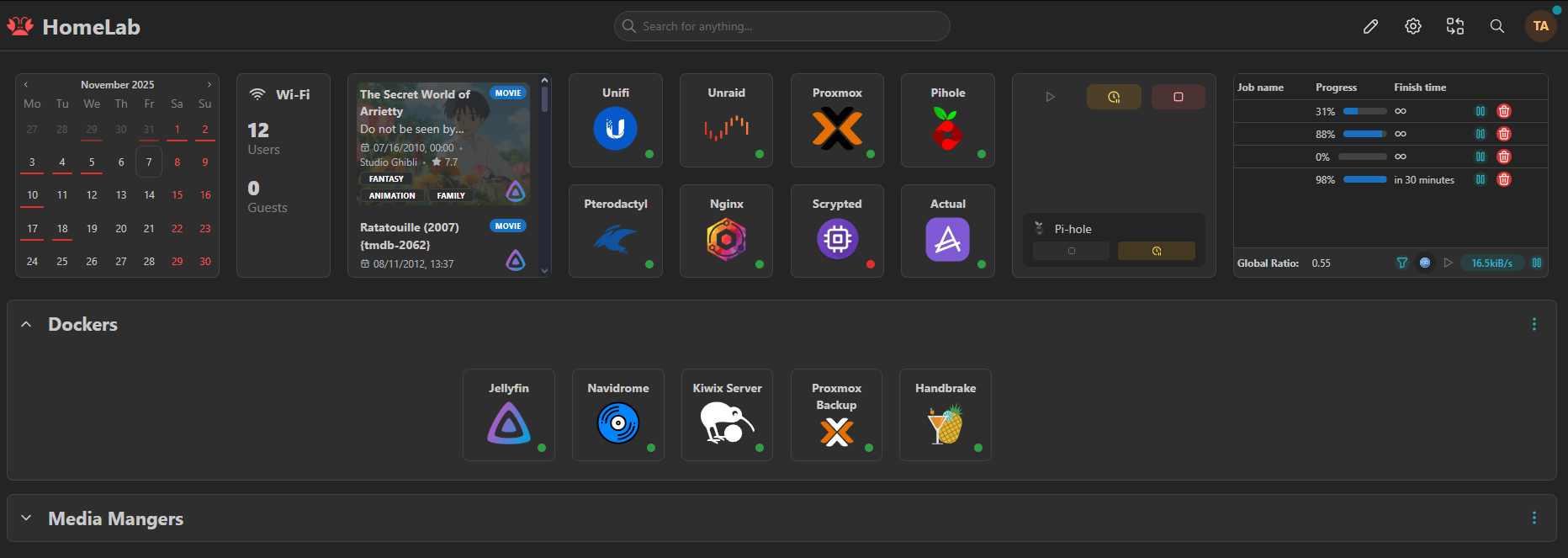 Homelab dashboard overview